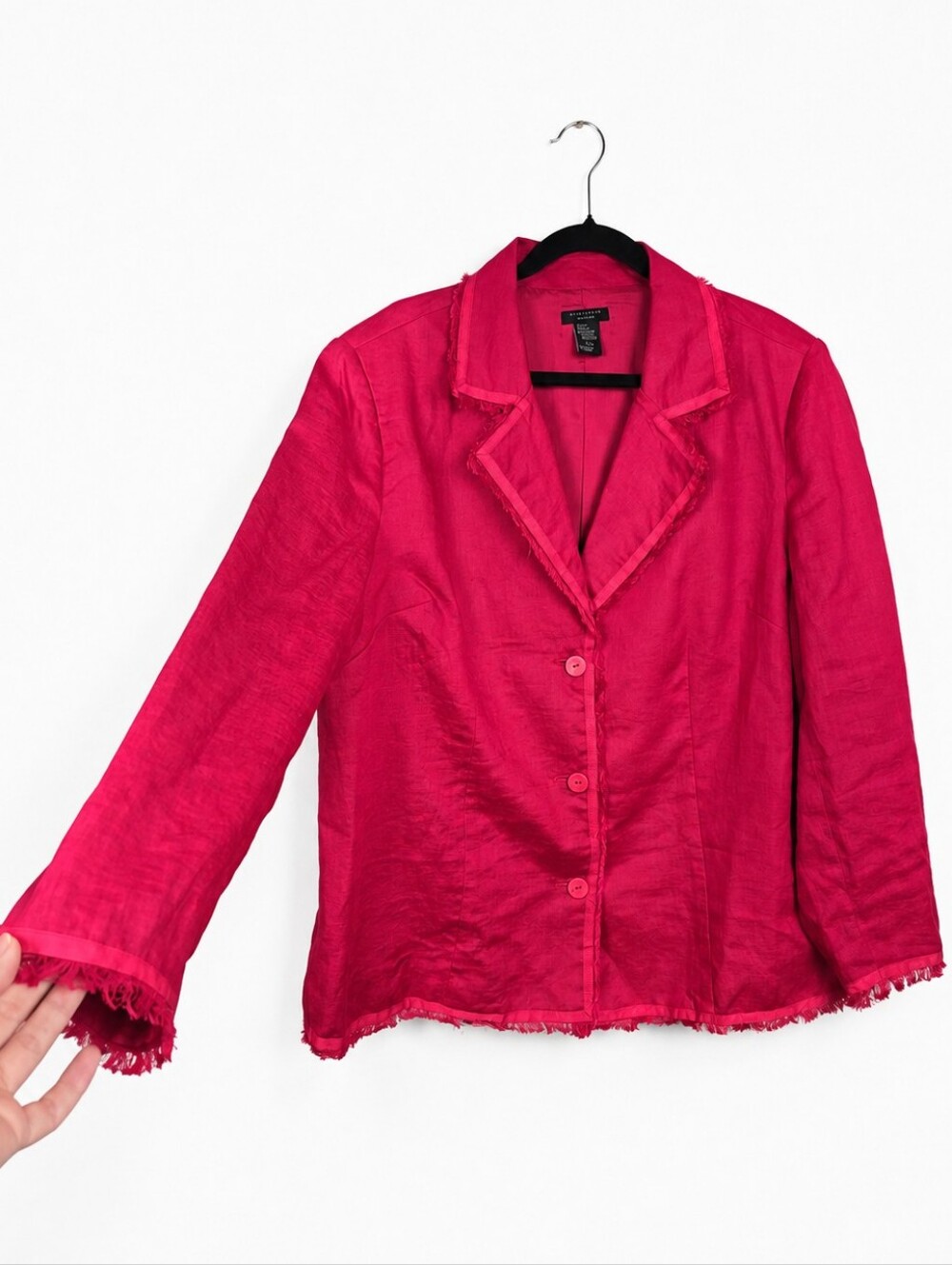 Silk Land 12 Fuchsia 100% Linen Fringe Blazer Art To Wear Lagenlook Boho